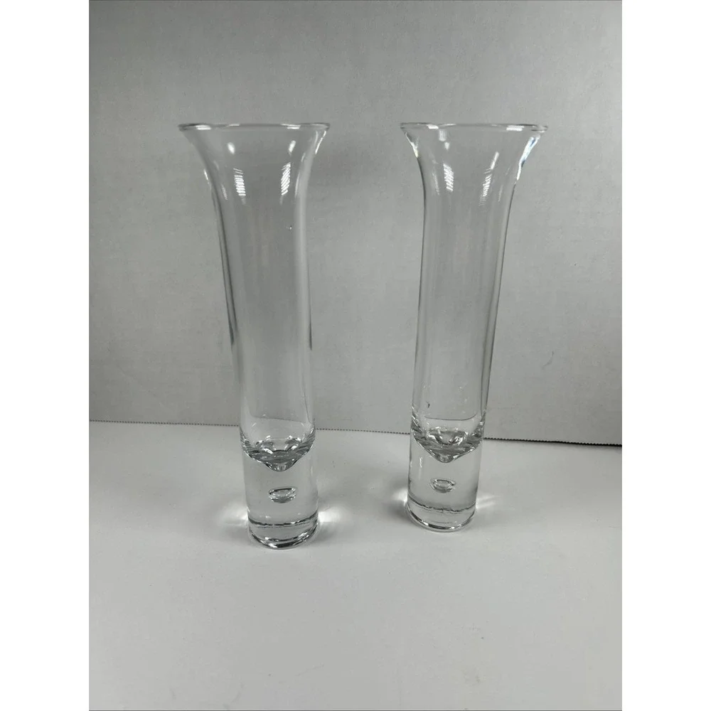 Set 2 Bud Vases 1980's Cutsie Crown Corning Clear Glass Vase Bubble